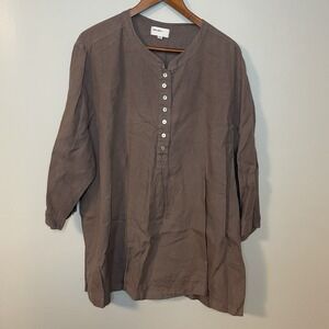 ALLEN ALLEN 100% Linen Lagenlook Minimalist Dress Tunic Brown Size 1X